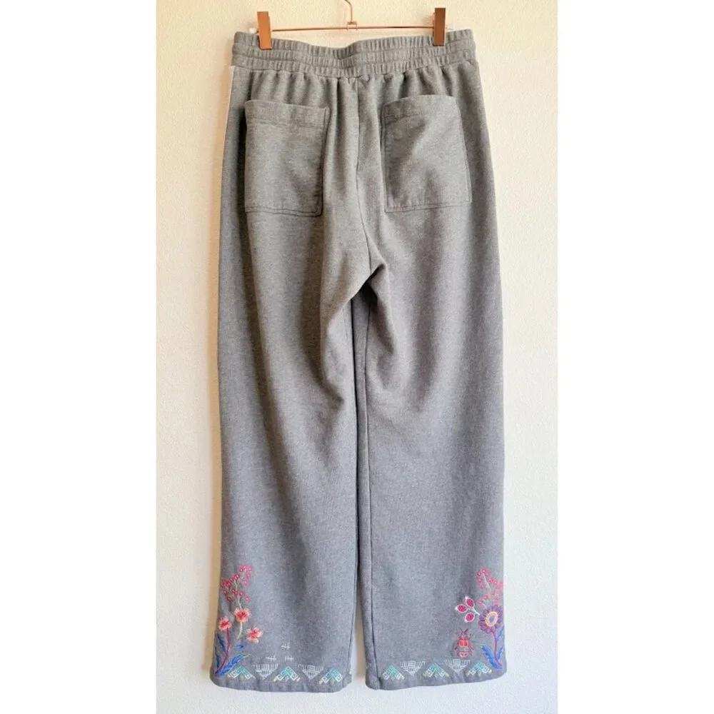 Johnny Was Griffin Wide Leg Ribbon Pant in Embroidered Grey Marled size Small - Picture 13 of 16